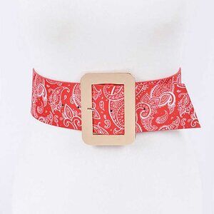 BNWT Paisley Bandana Printed Fashion Wide Belt Oversize Square Buckle Wide Belt